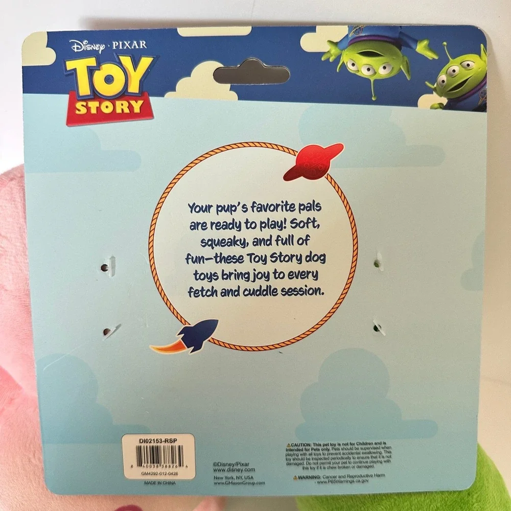 Disney Pixar Toy Story Dog Toys 2 Pack Rex Hamm Plush Squeaker New Green Pink